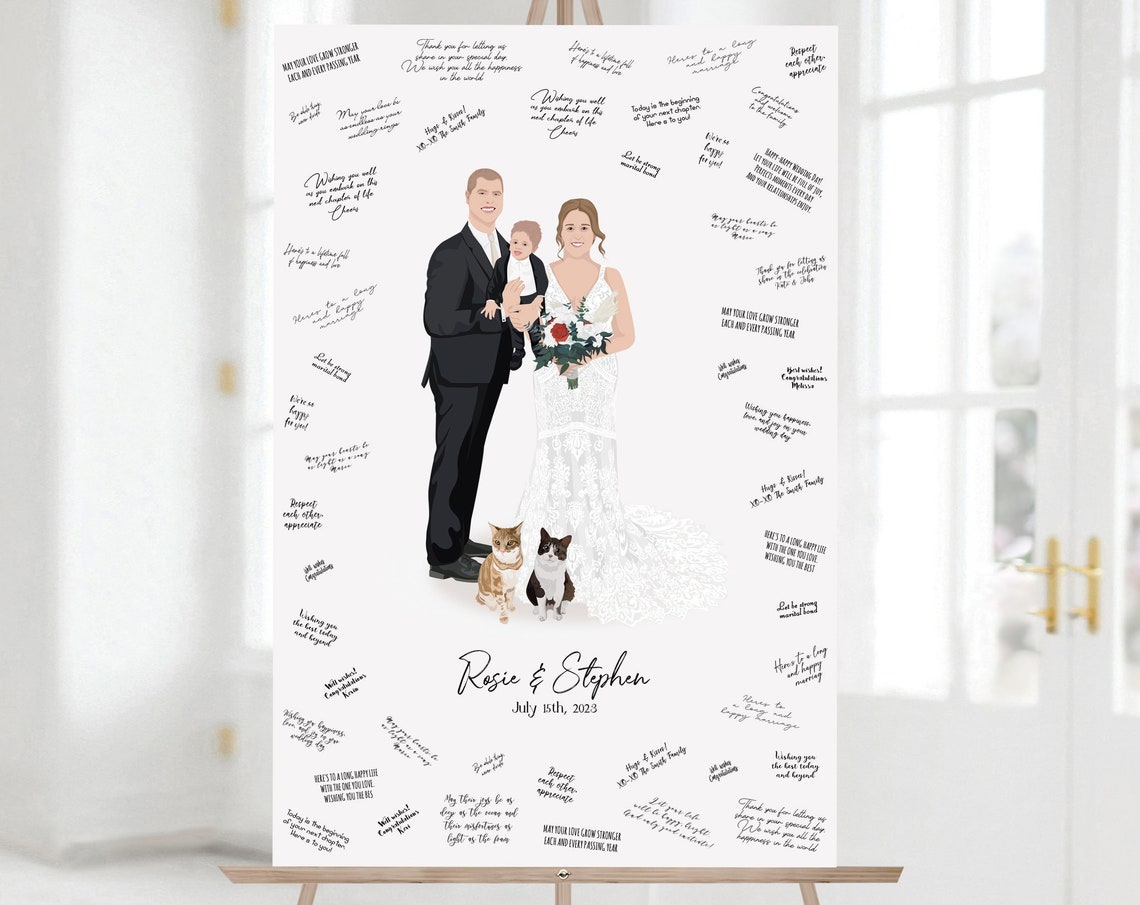 Zoi and Oliver Family Wedding Guest Book Baby Cats Portrait Poster - Image 4