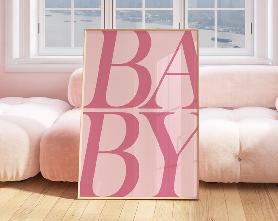 Baby Bold Blush Pink Typography Chic Nursery Decorative Wall Art