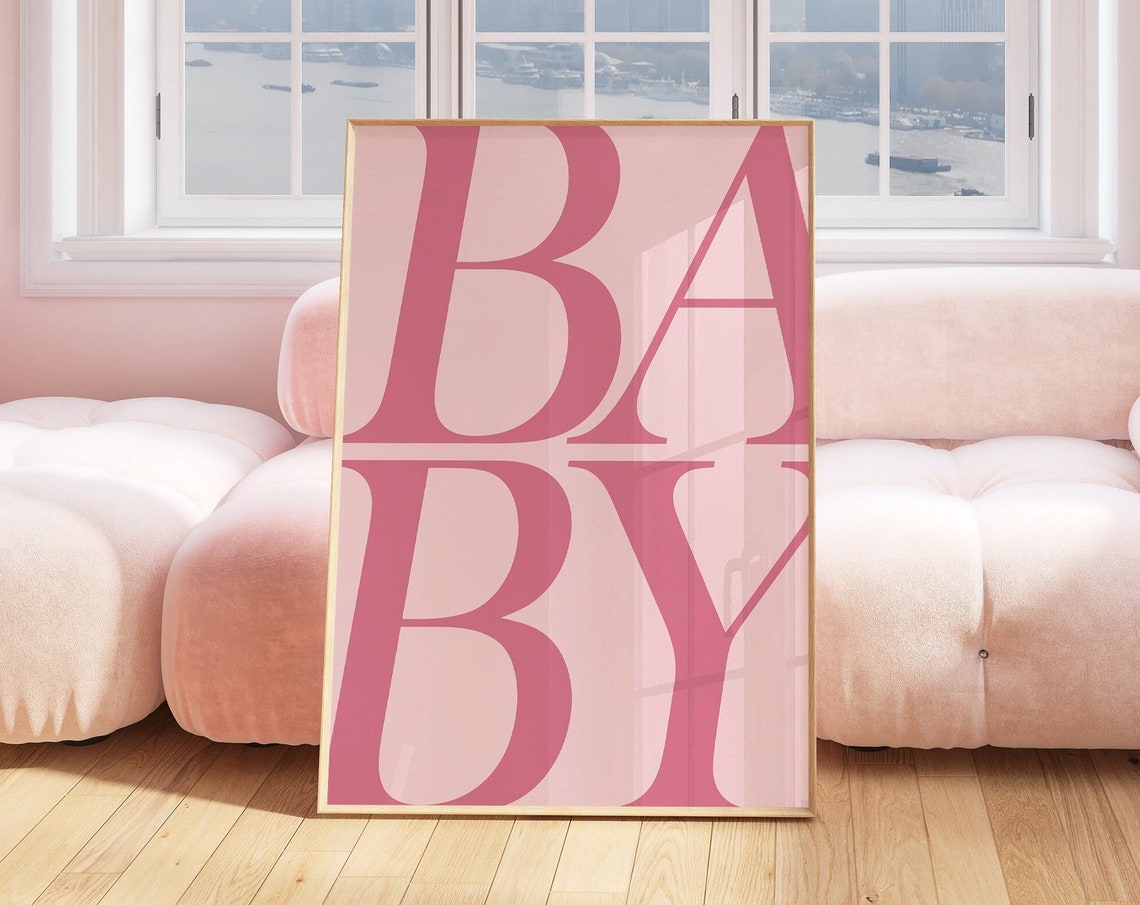 Baby Bold Blush Pink Typography Chic Nursery Decorative Wall Art