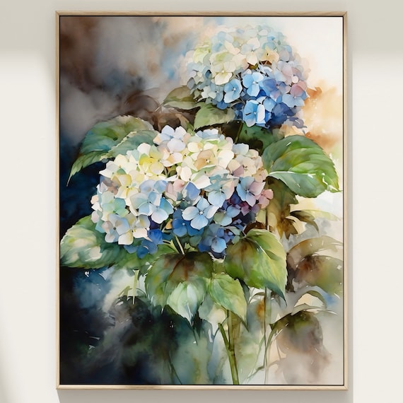 Hydrangea Watercolor Blue Flower Botanical Art Print