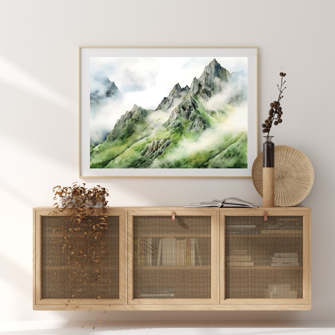 Misty Mountain Landscape Watercolor Painting Art Print Home Decor Gift Art - Image 2