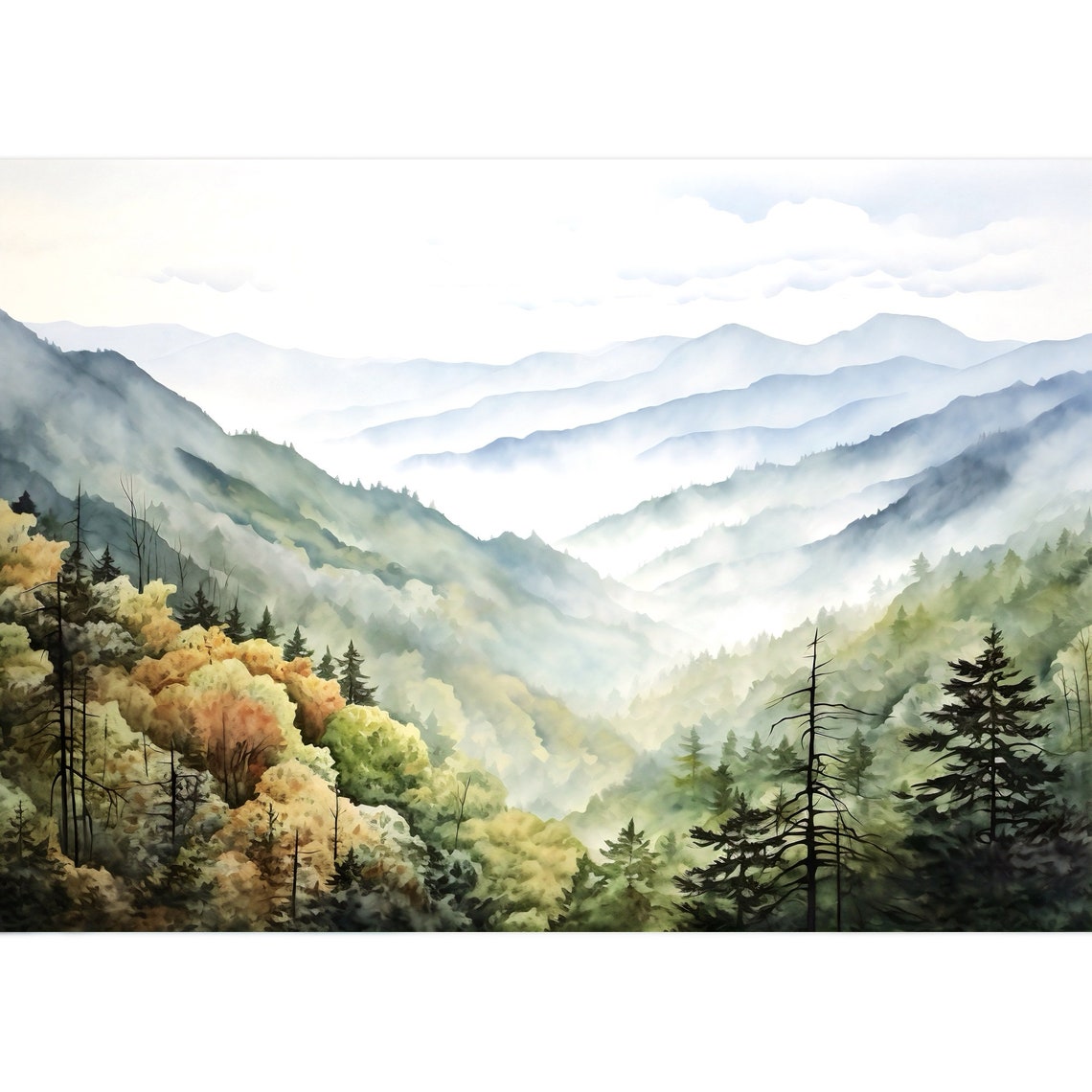Smoky Mountain Watercolor Art Print, Great Smoky Mountains - Image 3