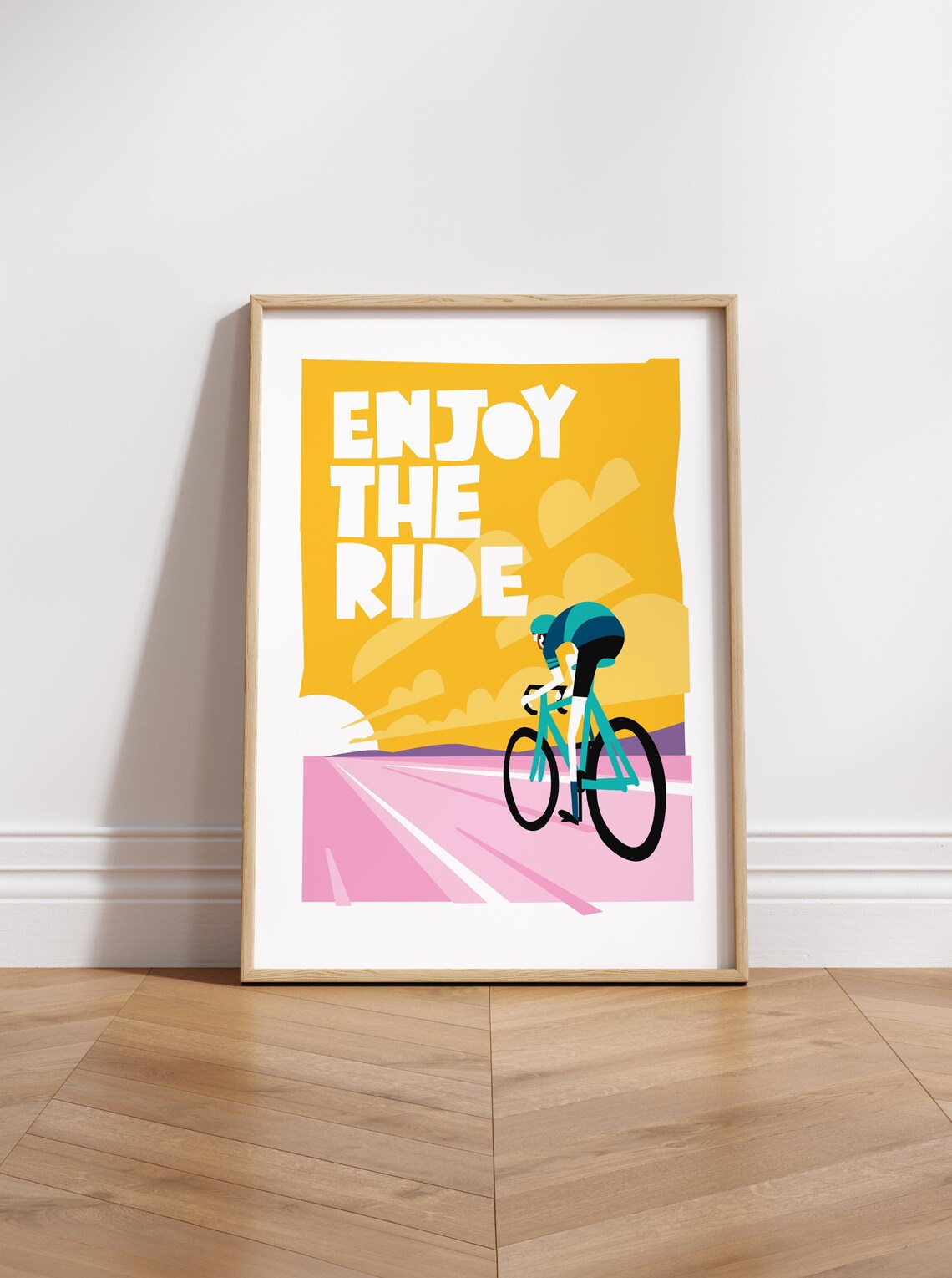 Cycling Art Print, Mid-Century Style Bicycle Decor