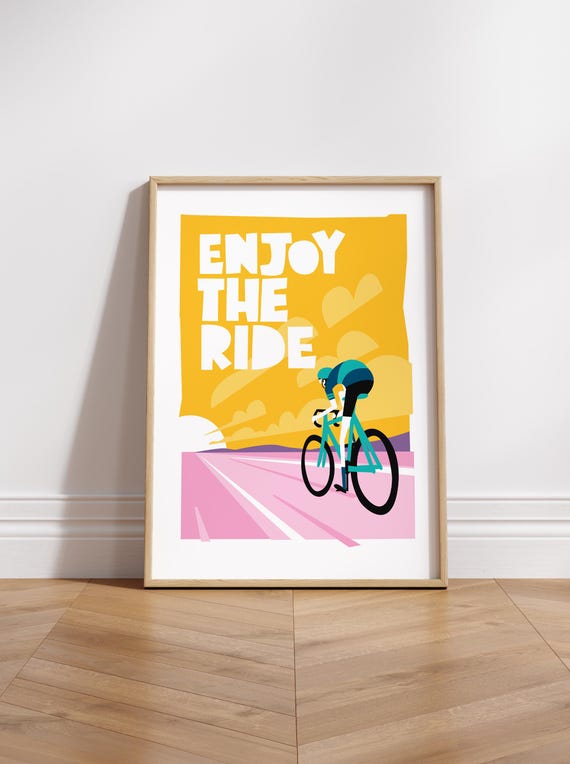 Cycling Art Print, Mid-Century Style Bicycle Decor