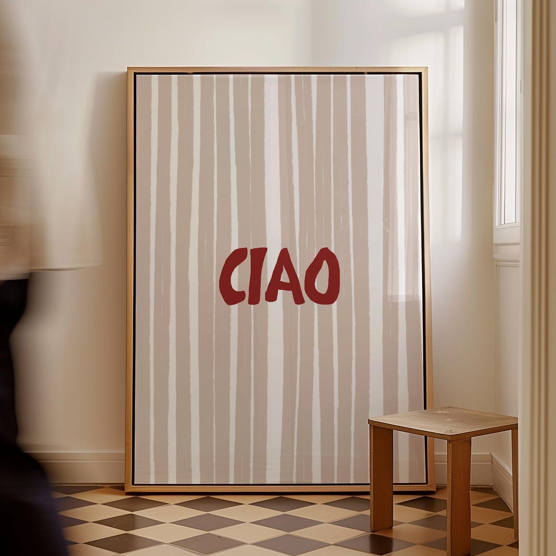 Ciao Italian Greeting Red Handdrawn Stripes Entryway Typography Poster