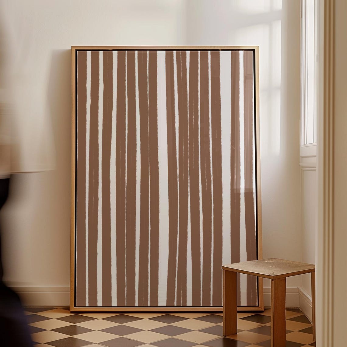 Brown Beige Vertical Stripes Minimalist Neutral Abstract Wall Art
