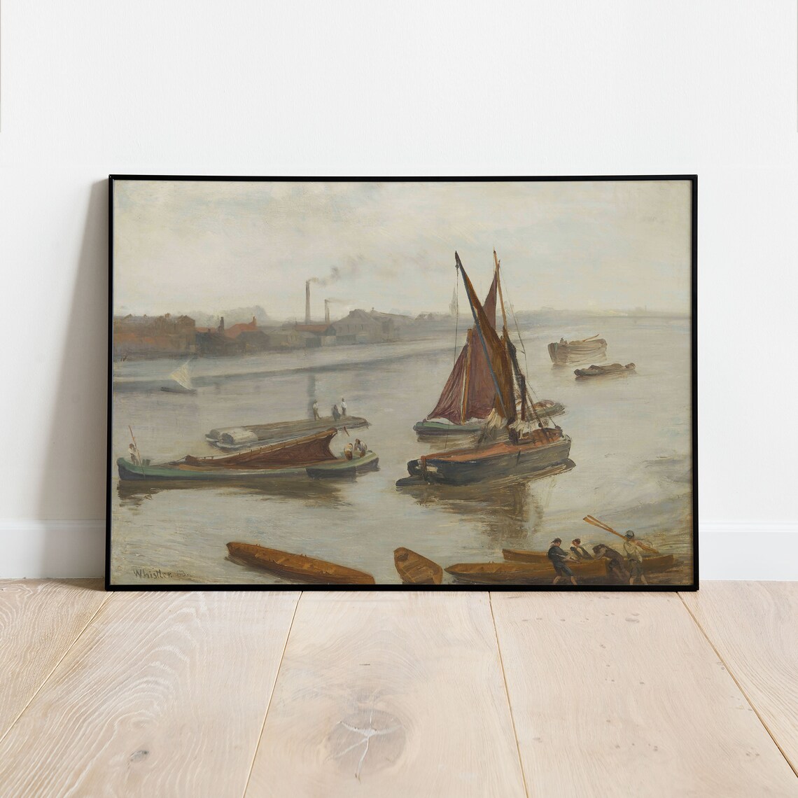 Whistler Signed River Barges Sailboats Atmospheric Classic Painting Poster