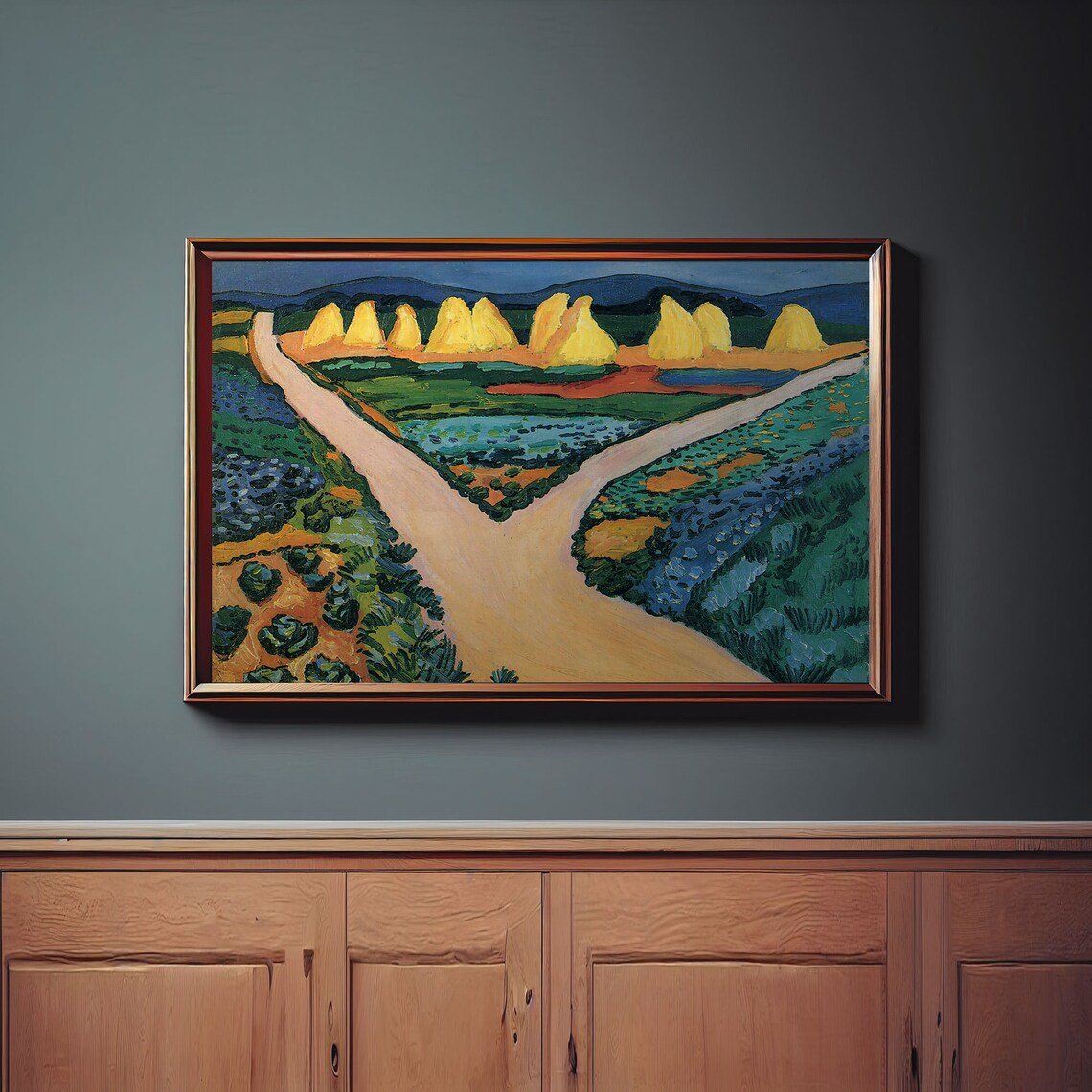 Golden Haystacks Fauvist Colorful Countryside Landscape Art Print - Image 2