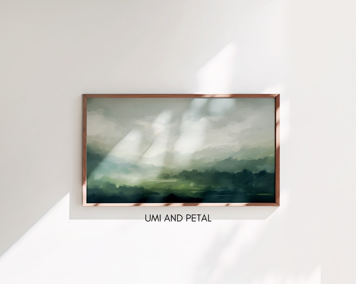 Abstract Sage Green Forest Mist Soft Moody Woods Oil Painting Poster - Image 3