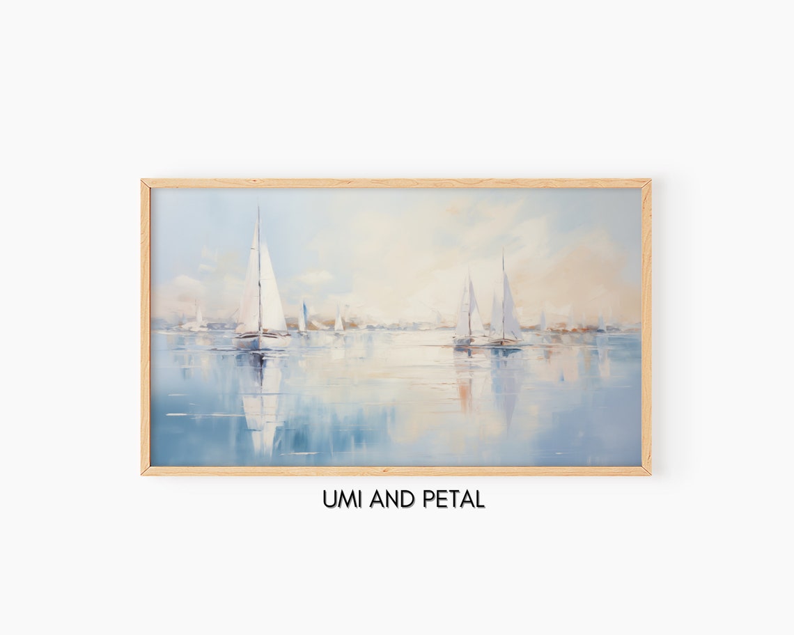 White Sailboats Calm Blue Water Serene Coastal Sailing Poster