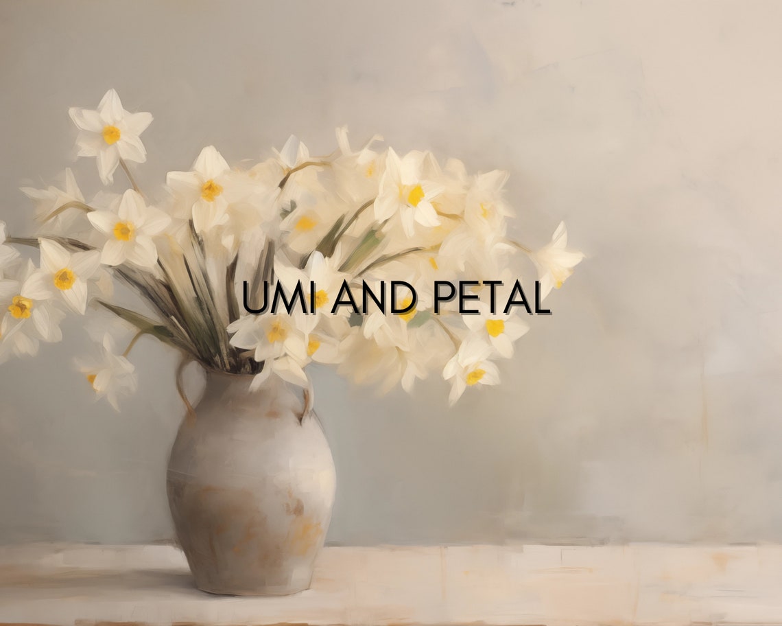 White Daffodils Spring Bouquet Vintage Still Life Oil Painting Poster - Image 2