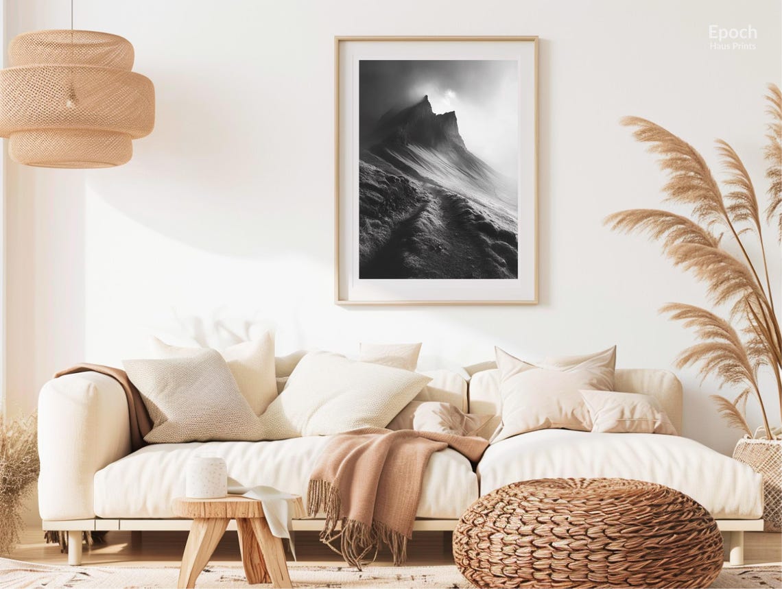Photo Winding Trail Through Mountains Range Black And White Beautiful Landscape Photo Minimalist Wall Art Print Instant - Image 3