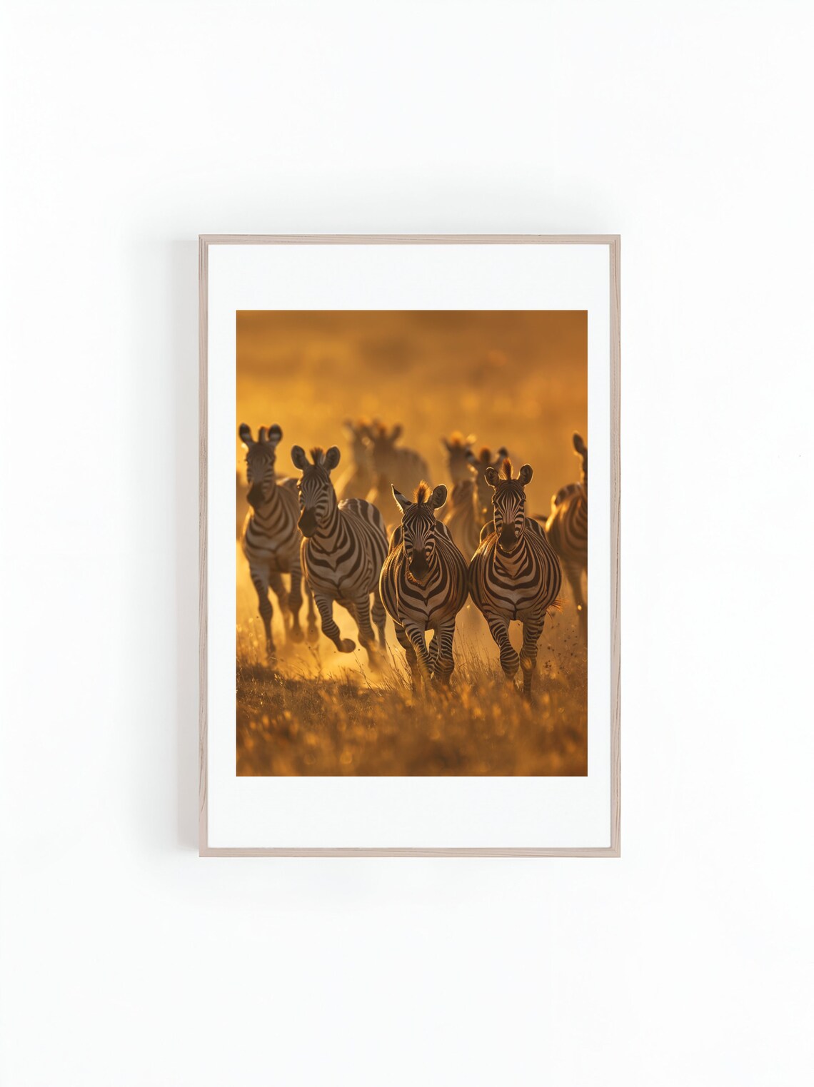Zebra Herd Running Toward Camera At Golden Sunset Safari Poster