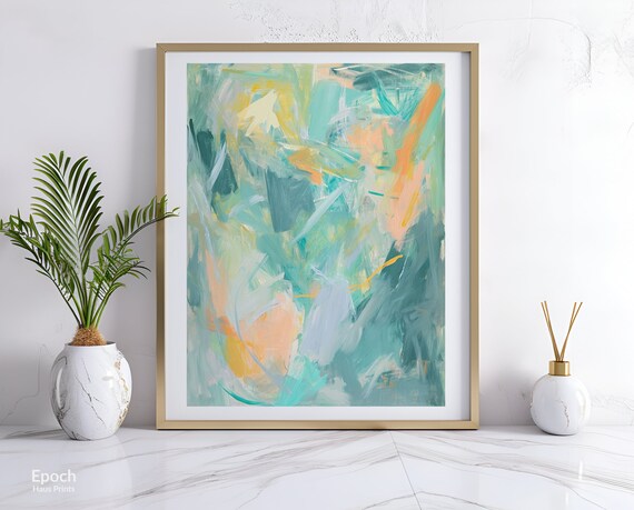 Abstract Art Print In Orange And Teal Oil Painting On Modern Home Art Decor For Walls Instant Print