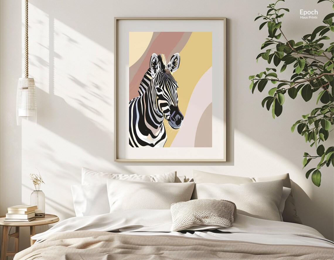 Zebra Portrait Illustration On Soft Pastel Wavy Background Poster - Image 3