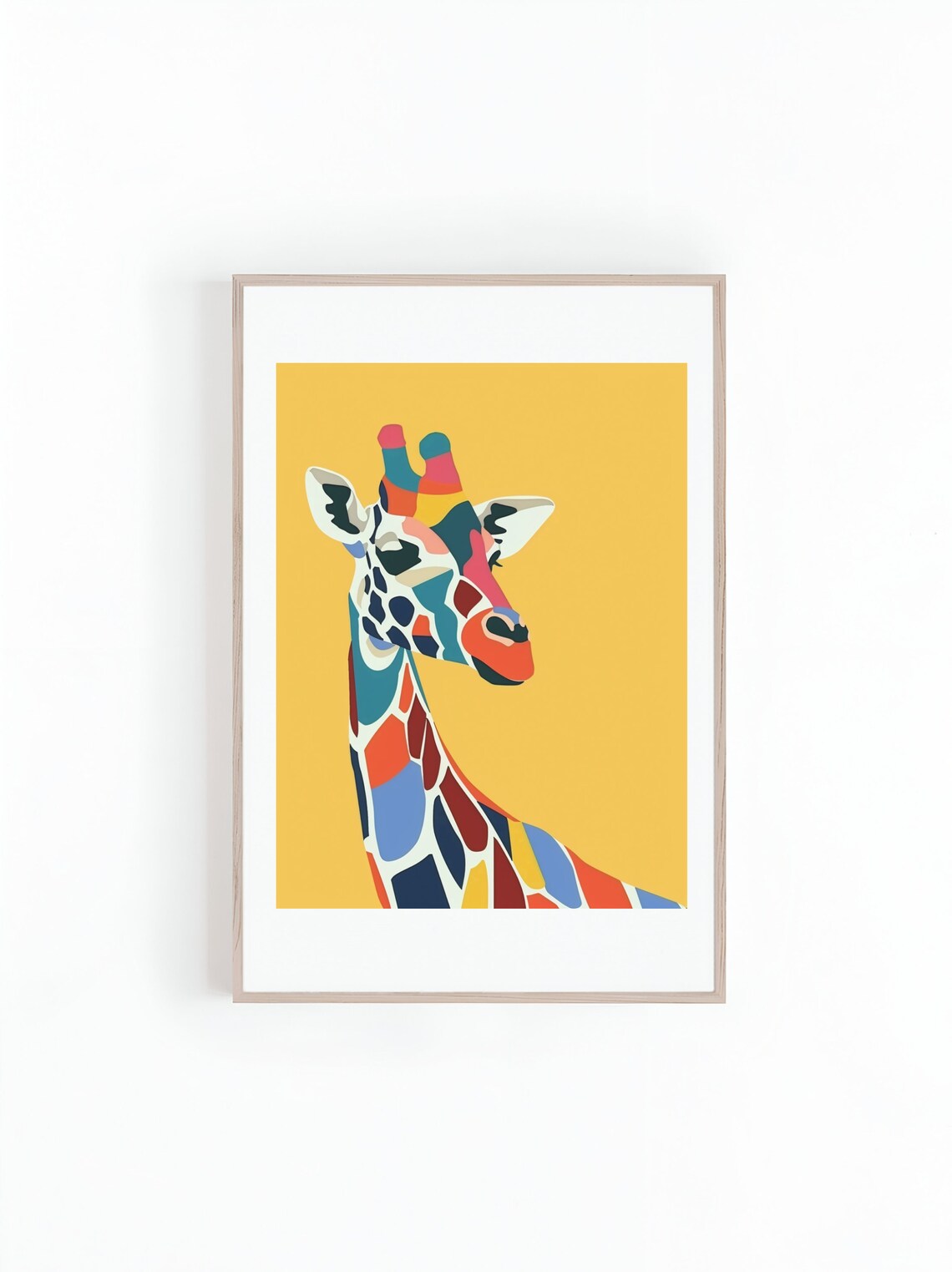 Rainbow Patterned Giraffe, Minimalist Art Print