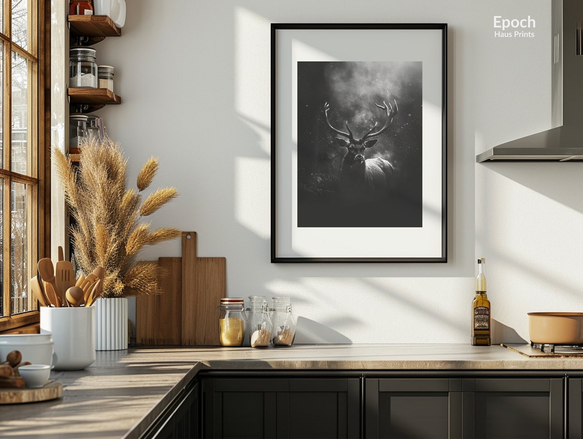 Male Deer Buck Stag, Black And White Photo Print - Image 2