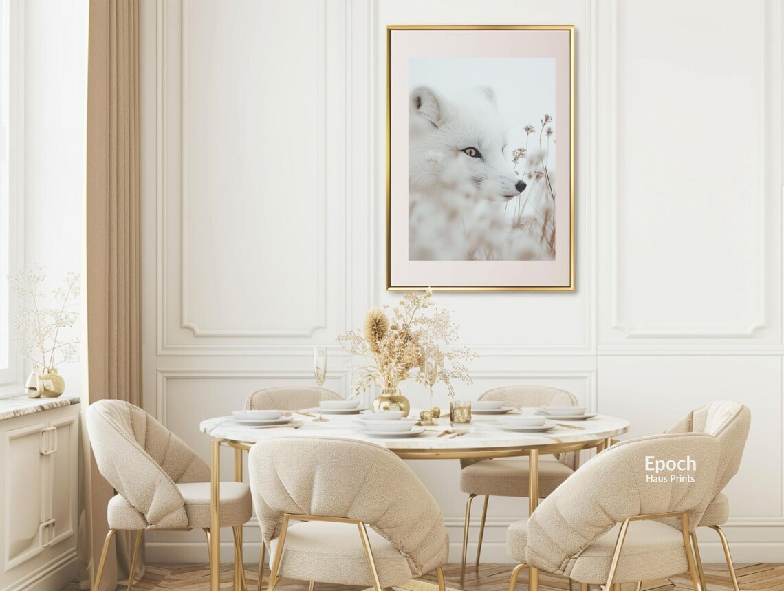 White Arctic Fox Peering Through Snowy Grass in Winter Poster - Image 3