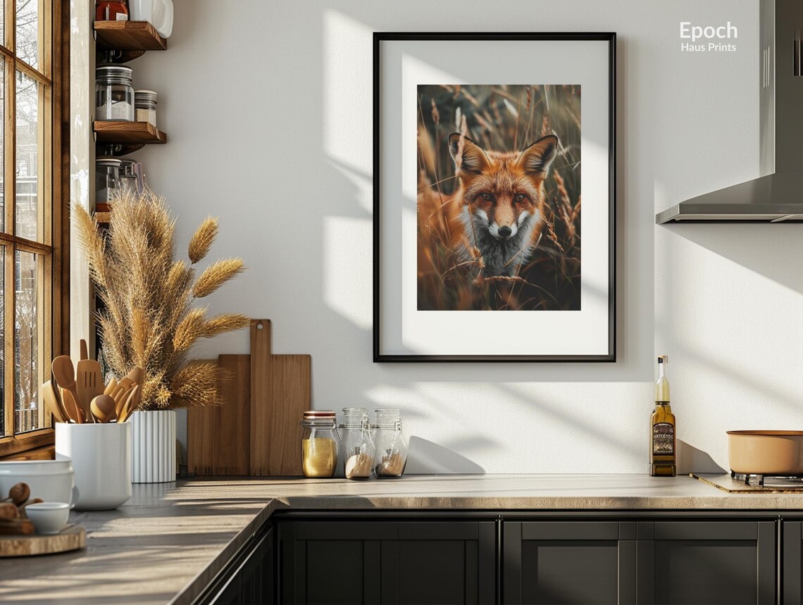 Red Fox Staring From Golden Autumn Grass Close-Up Photo Poster - Image 3