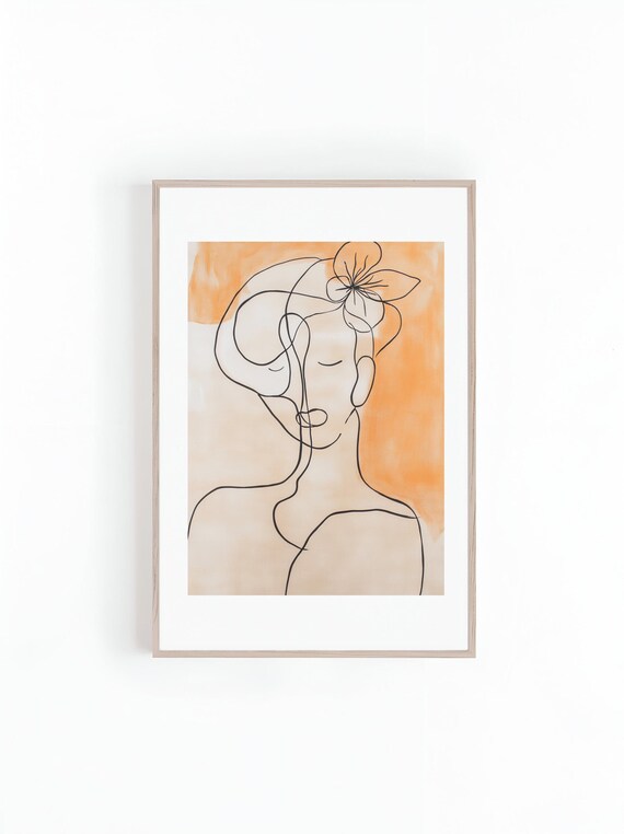 Minimalist One Line Drawing of a Woman With Flower Art Poster