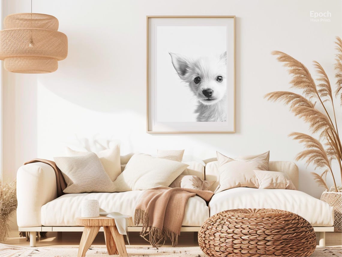 Cute Puppy Black And White Art Print - Image 2