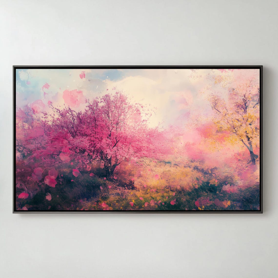 Cherry Blossom Spring Dreamy Pink Watercolor Bloom Nature Wall Art