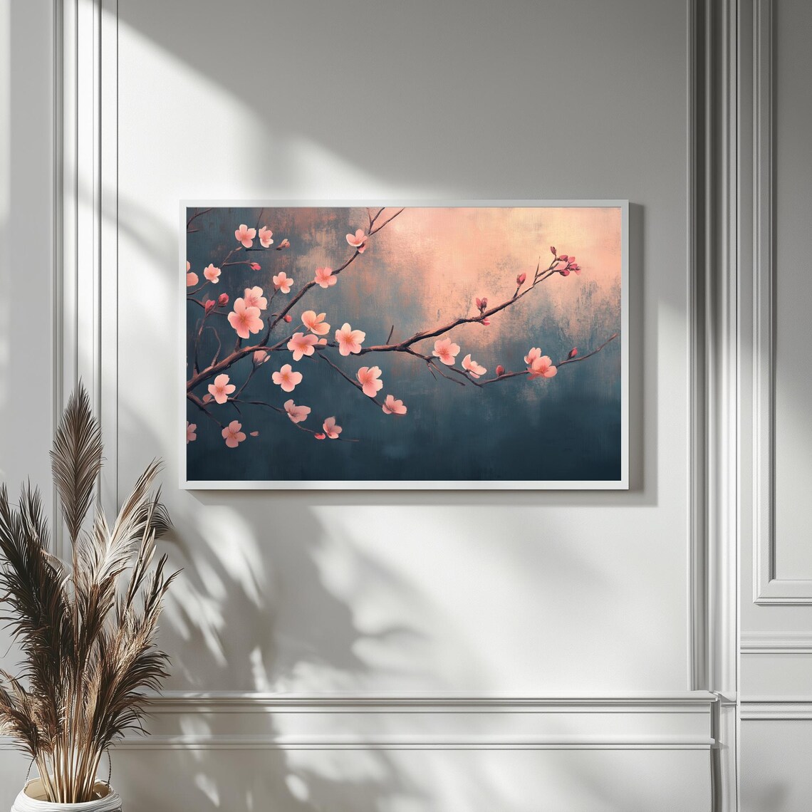 Pink Cherry Blossoms Dark Teal Moody Spring Floral Art TV Poster - Image 4