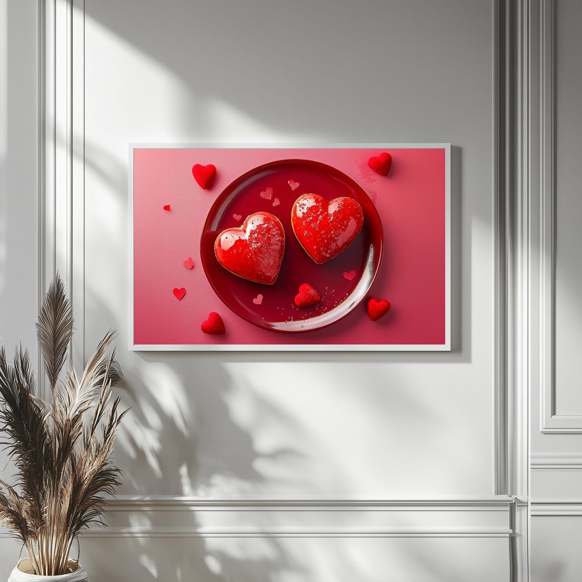 Red Heart Pastries Plate Valentines Day Dessert Art Frame TV Poster - Image 4