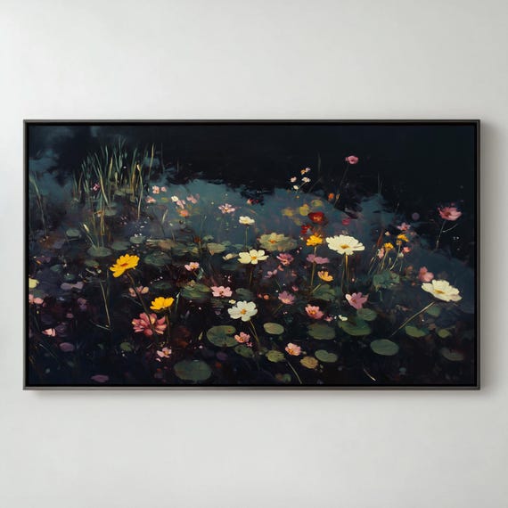Colorful Spring Frame Tv Art Moody Botanical Vintage Art I Wildflowers On A Lake I Rustic Nature Art Screensaver I
