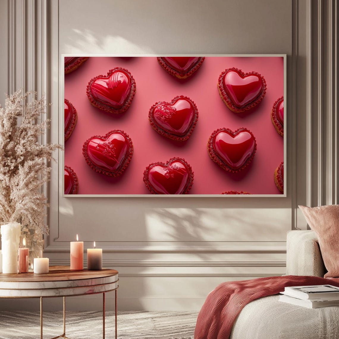 Glossy Red Heart Pastries Pattern Valentines Day Art Frame TV Poster - Image 5
