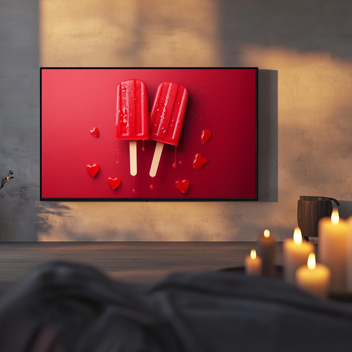 Red Heart Popsicles Flat Lay Valentines Day Dessert Art TV Poster - Image 3