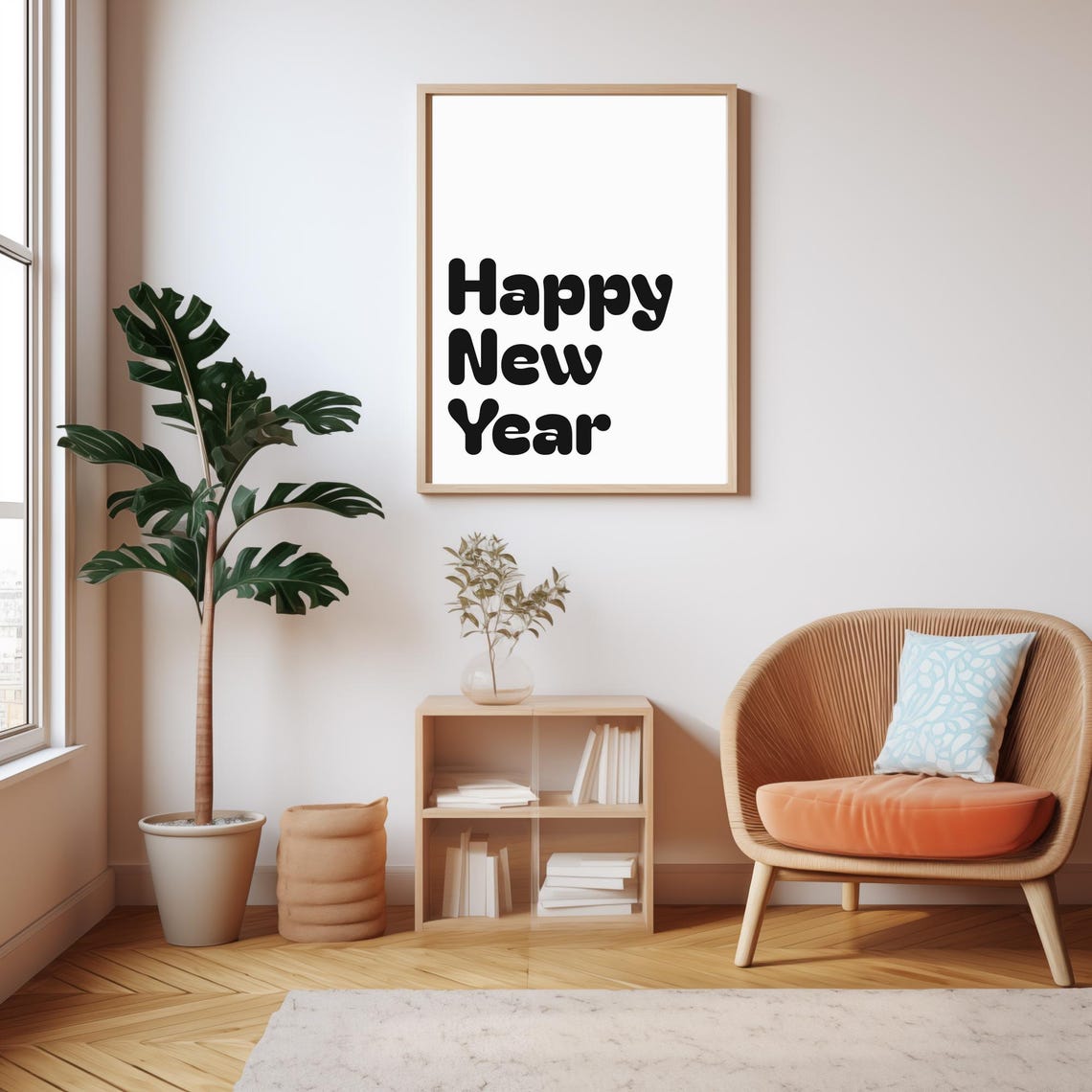 Happy New Year Bubble Letters Black White Retro Party Wall Poster - Image 5