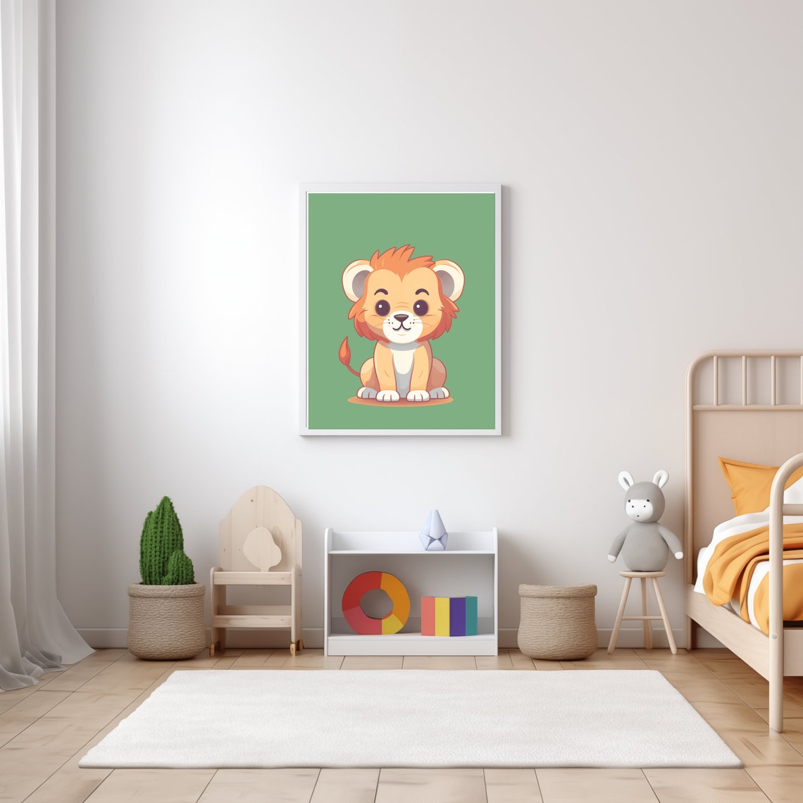 Cute Baby Lion Cartoon Green Safari Nursery Kids Room Decor Poster - Image 4