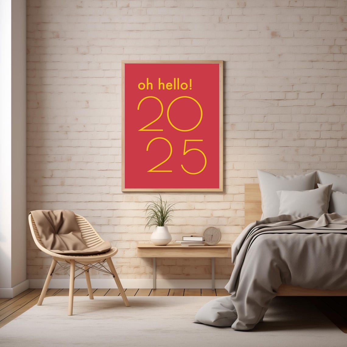 Oh Hello 2025 Yellow On Red Modern Typography New Year Party Poster - Image 4