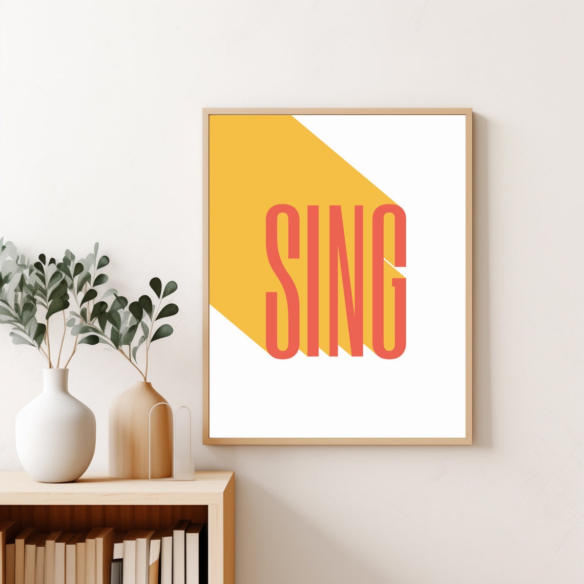 Sing Bold Retro Typography Coral Yellow Modern Home Decor Wall Print