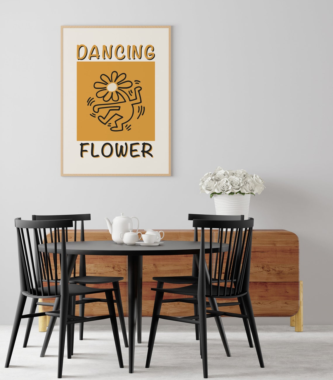 Dancing Flower Retro Mustard Pop Art Flower Head Figure Poster - Image 2