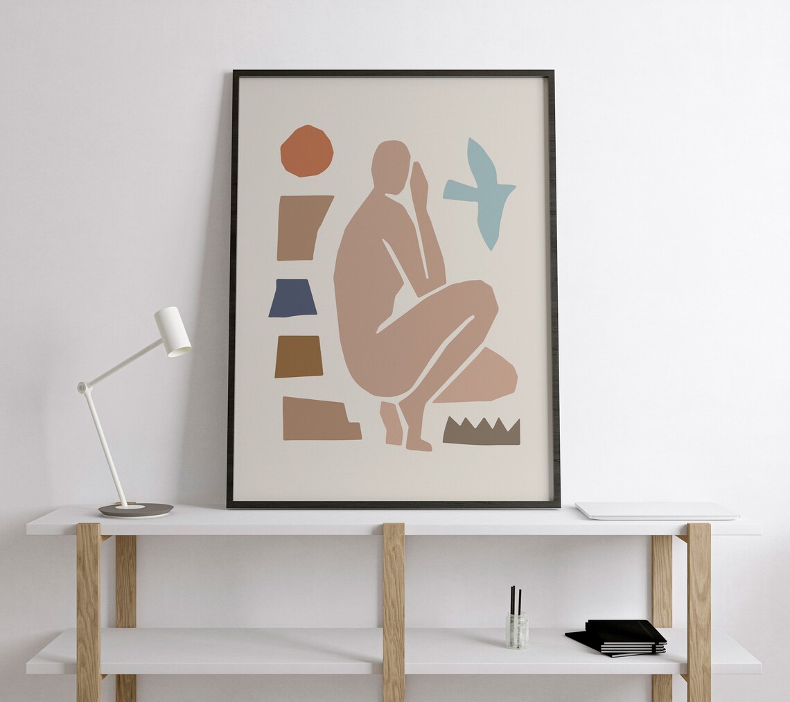 Abstract Seated Woman Bird Terracotta Modern Gallery Art Poster - Image 2