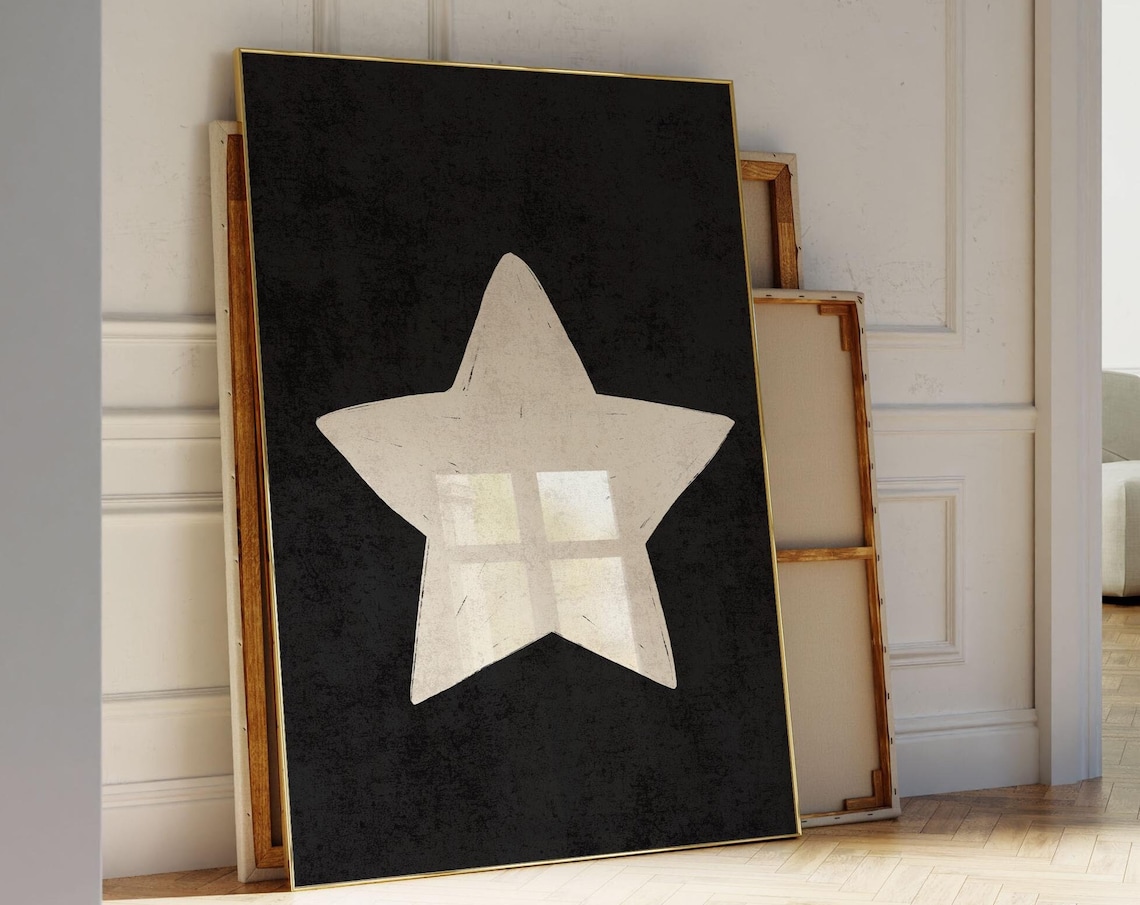 Retro Hand Drawn Star Art Print, Trendy Aesthetic