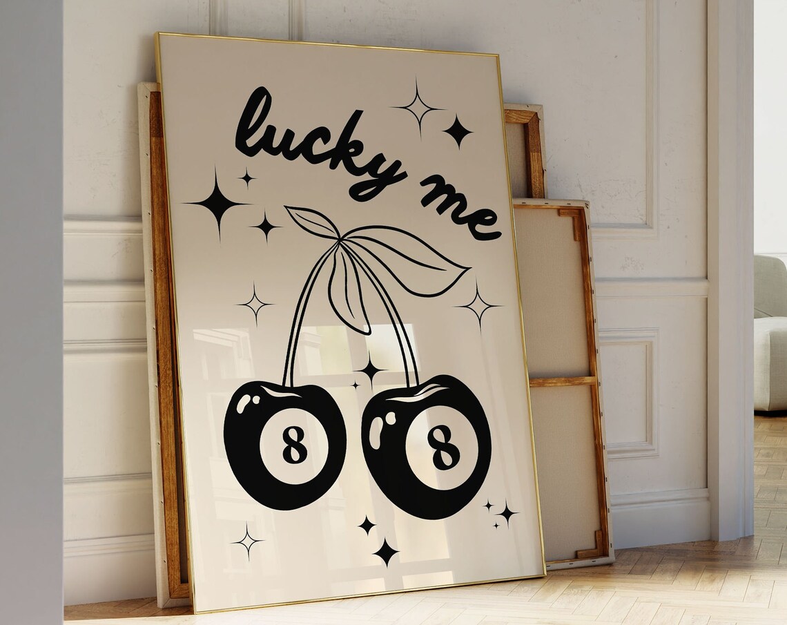 Lucky Me 8 Ball Poster, Modern Retro Trendy Print