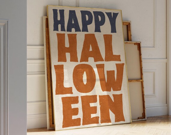 Happy Halloween Retro Orange and Navy Bold Typography Poster