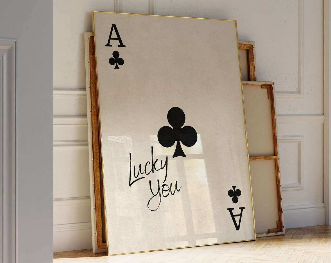 Lucky You Ace Of Clubs Script Playing Card Minimalist Poster