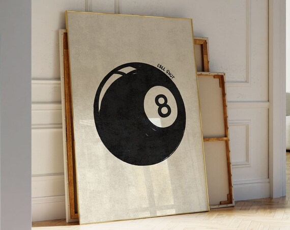 8 Ball Vintage Pool Ball Poster, Bar Cart Decor