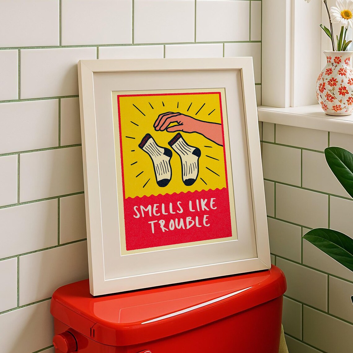 Smells Like Trouble Funny Socks Bathroom Humor Retro Restroom Wall Poster