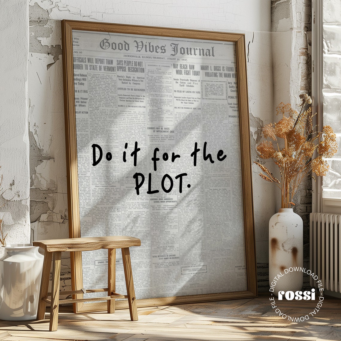 Do It For The Plot Handwritten Script Vintage Newspaper Style Poster - Image 3