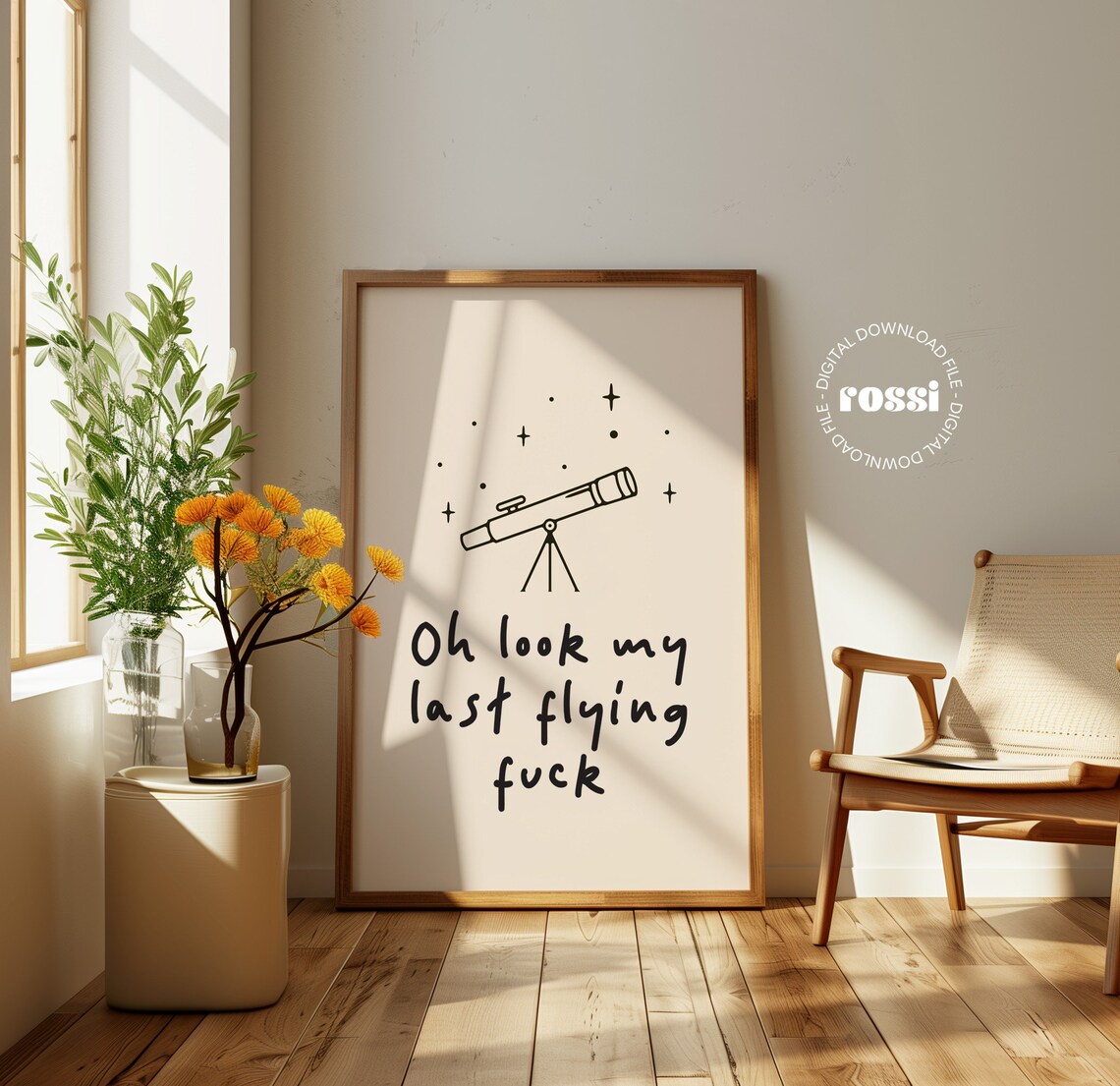 Oh Look My Last Flying Fuck Telescope Doodle Minimalist Quote Poster