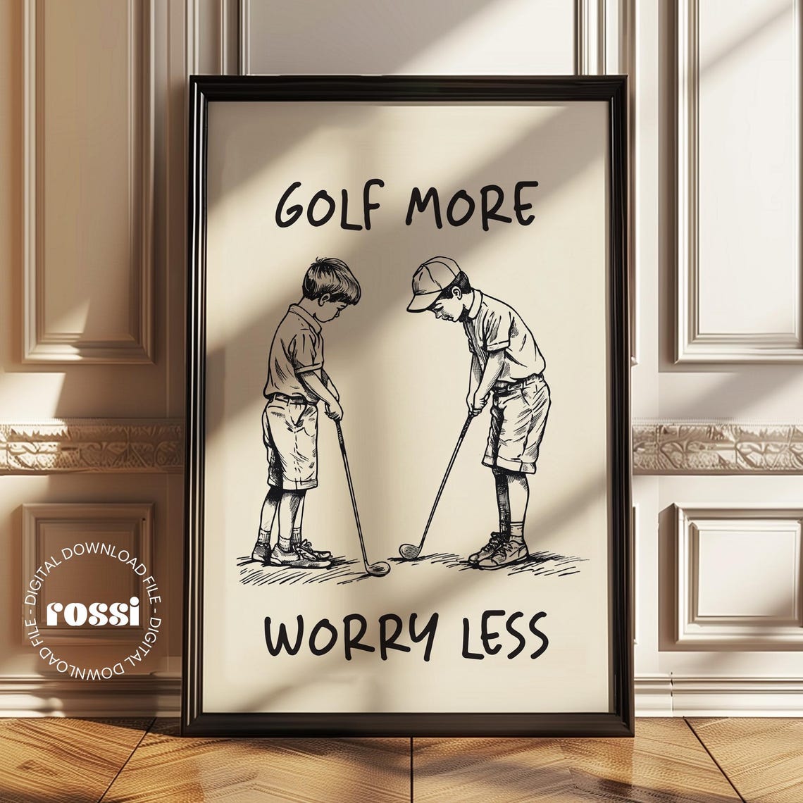 Golf More Worry Less Two Kids Putting Motivational Golf Poster - Image 2