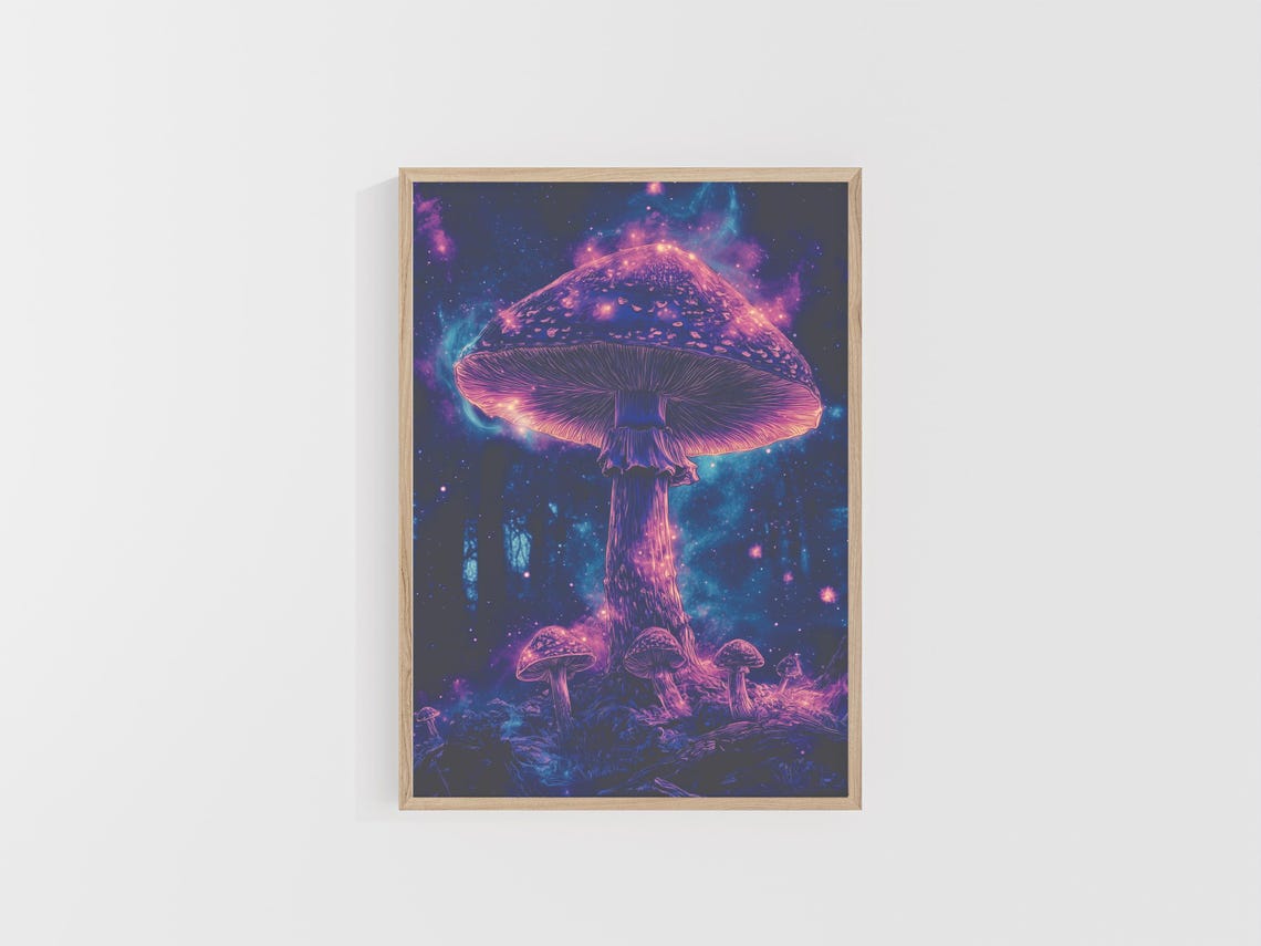 Glowing Purple Cosmic Mushroom In A Starry Night Forest Poster - Image 4
