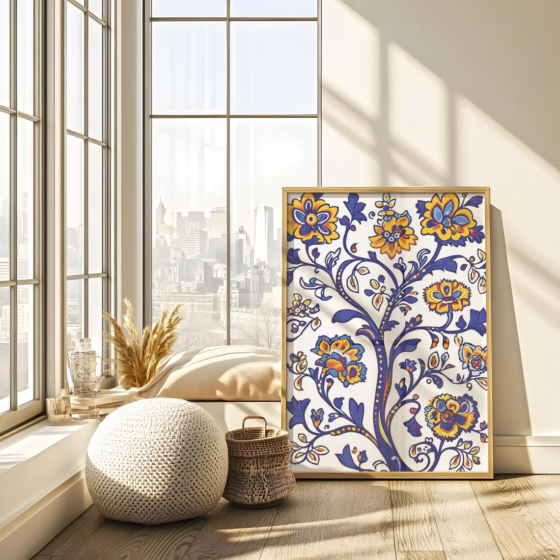 Cobalt Blue Yellow Ukrainian Folk Tree Of Life Floral Poster - Image 4