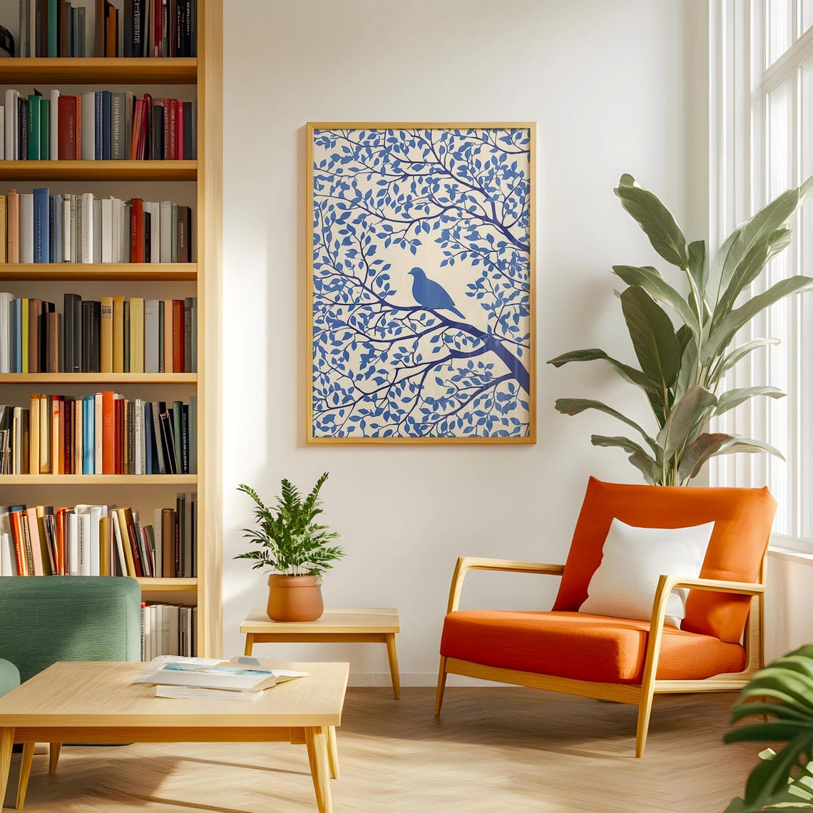 Blue Pigeon Silhouette On A Branch In Chinoiserie Style Poster - Image 3