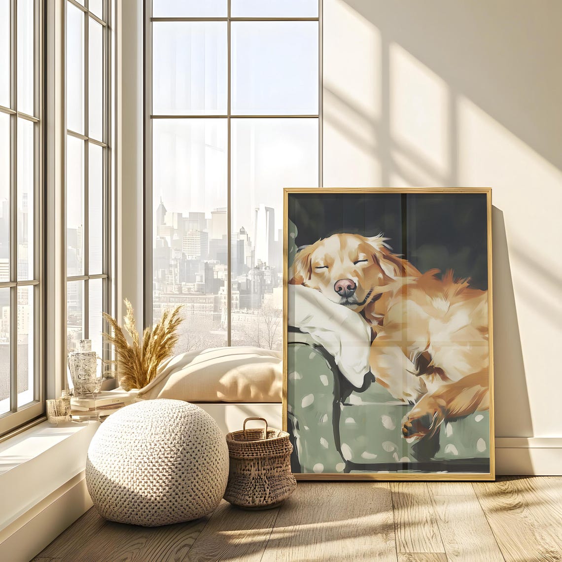 Golden Retriever Asleep on Polka Dot Armchair Painterly Dog Poster - Image 2